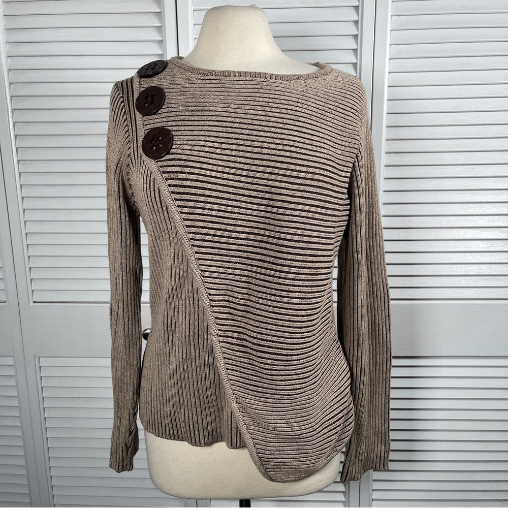 Y2K Spanner Ribbed Knit Sweater XL – Asymmetrical Design‎ with Statement Buttons